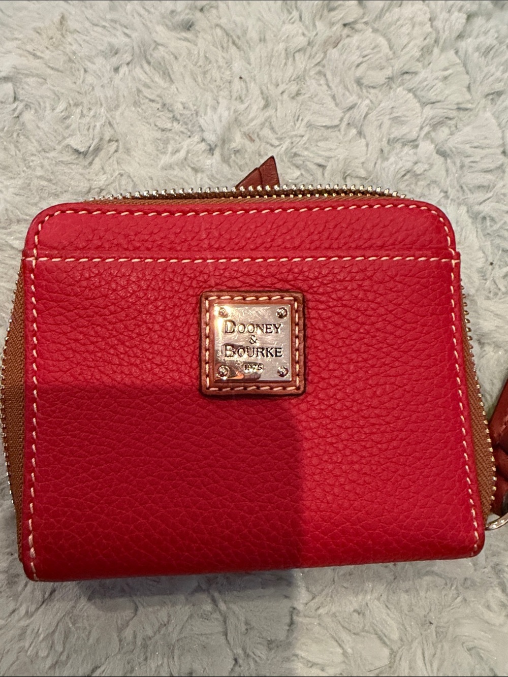 Dooney & Bourke Red Pebbled Leather Zip Wallet with Gold Plate